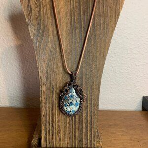 K2 Jasper Copper Wire Wrapped Pendant with 16” Copper Plated Antique Brass Chain
